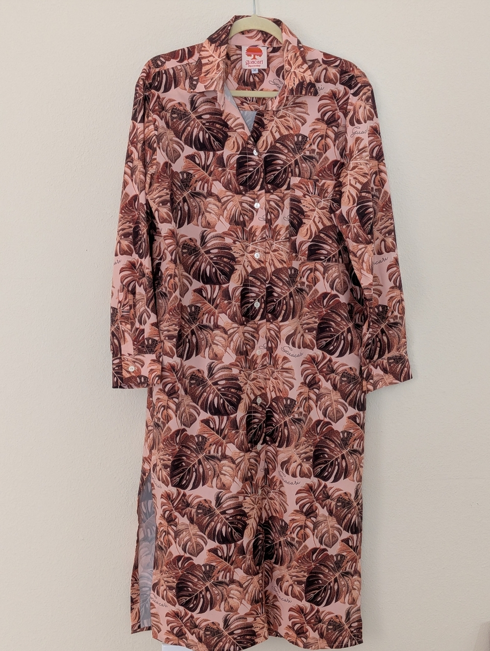 Guacari Brown Tropical Leaf Shirt Dress Size Medium